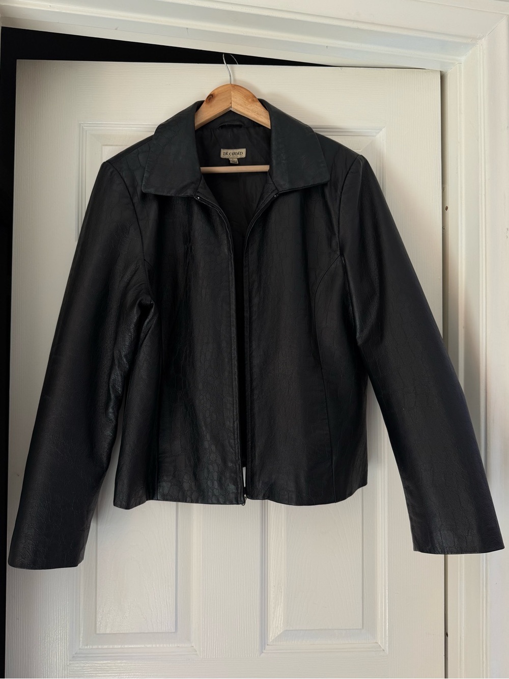Y2K Decoded Real Leather Crocodile Embossed Black Moto Jacket